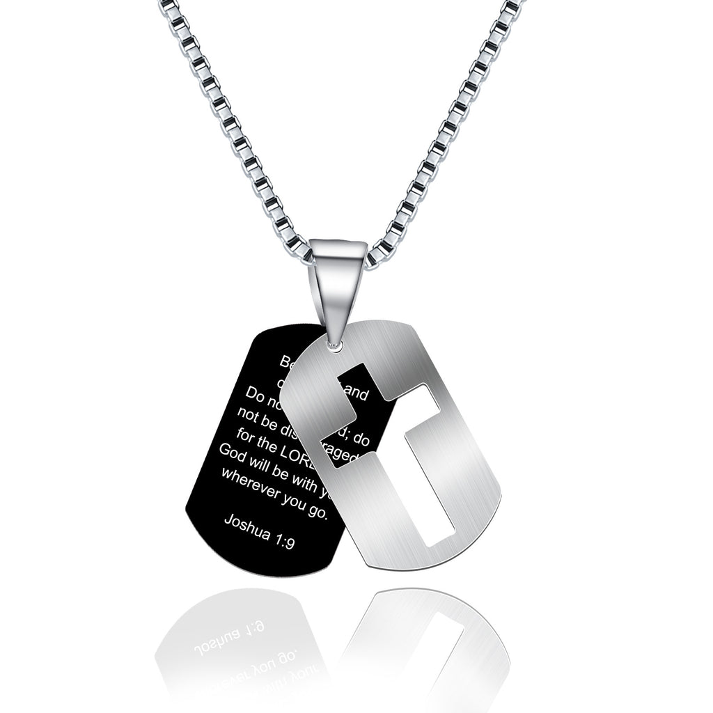 Men's Stainless Steel Black Dog Tag Cross Pendant Necklace