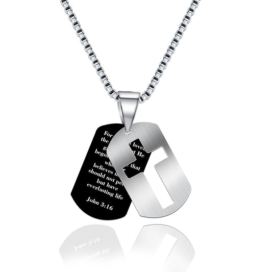 Black Dog Tag Cross Pendant Necklace — Dark Edge, Real Steel