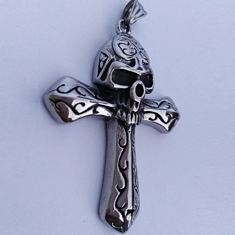 Stainless Steel Skull Cross Necklace for Men
