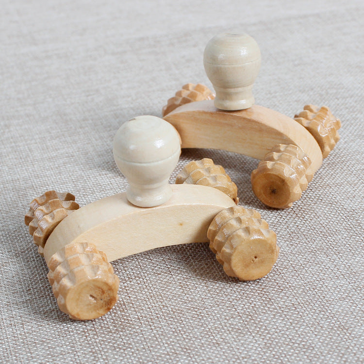 Wooden Roller Massage Tool with Four Wheels