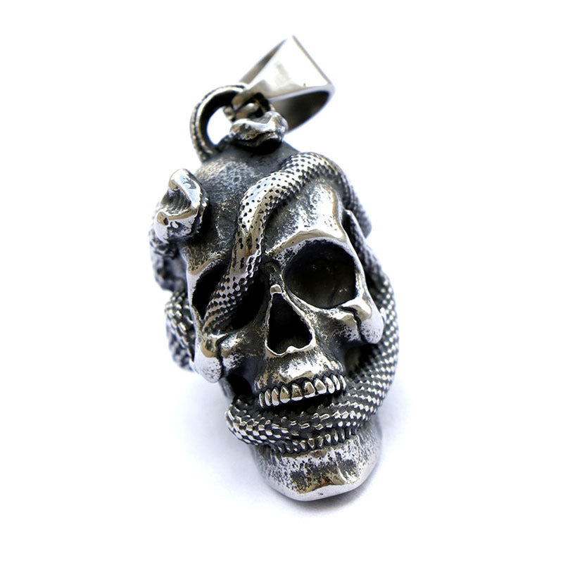 Stainless Steel Snake Head Skull Pendant Necklace