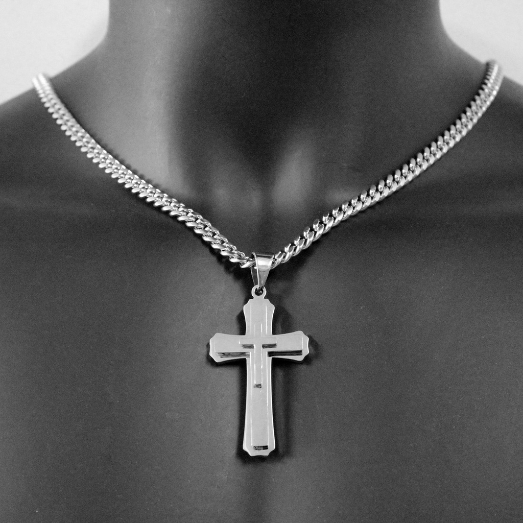 Men's Cross Pendant Steel Chain Necklace