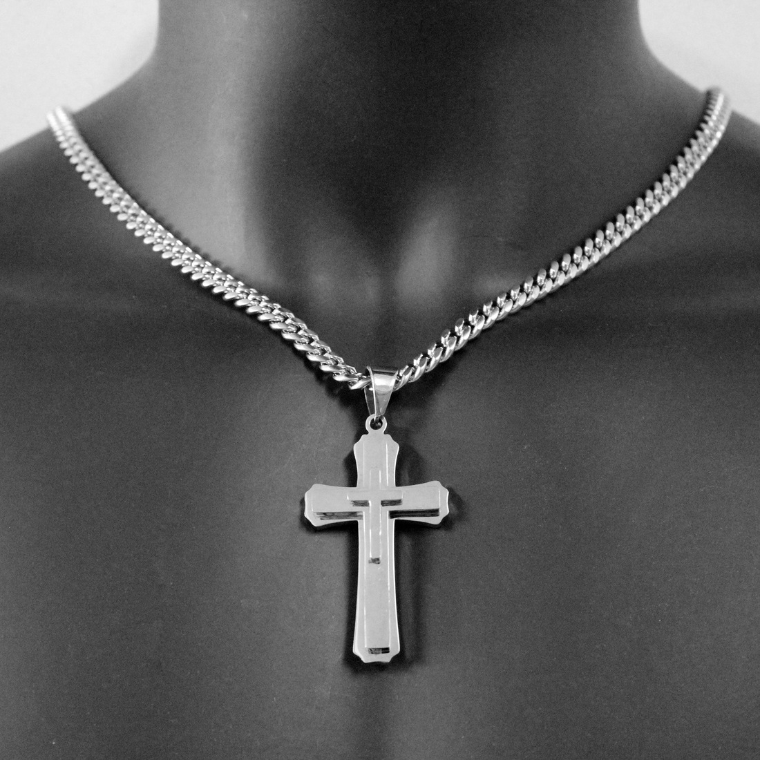 Men's Cross Pendant Steel Chain Necklace