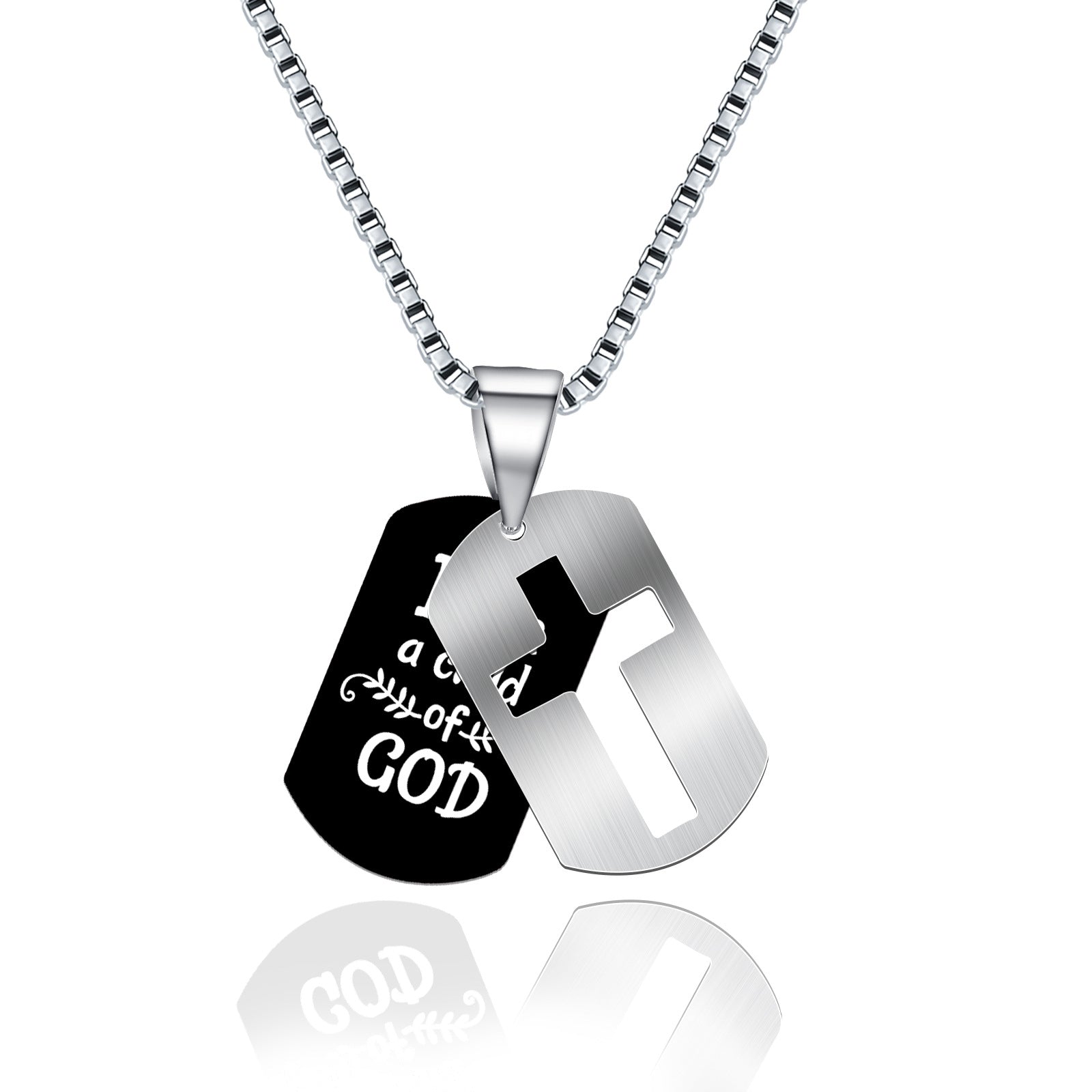 Men's Stainless Steel Black Dog Tag Cross Pendant Necklace