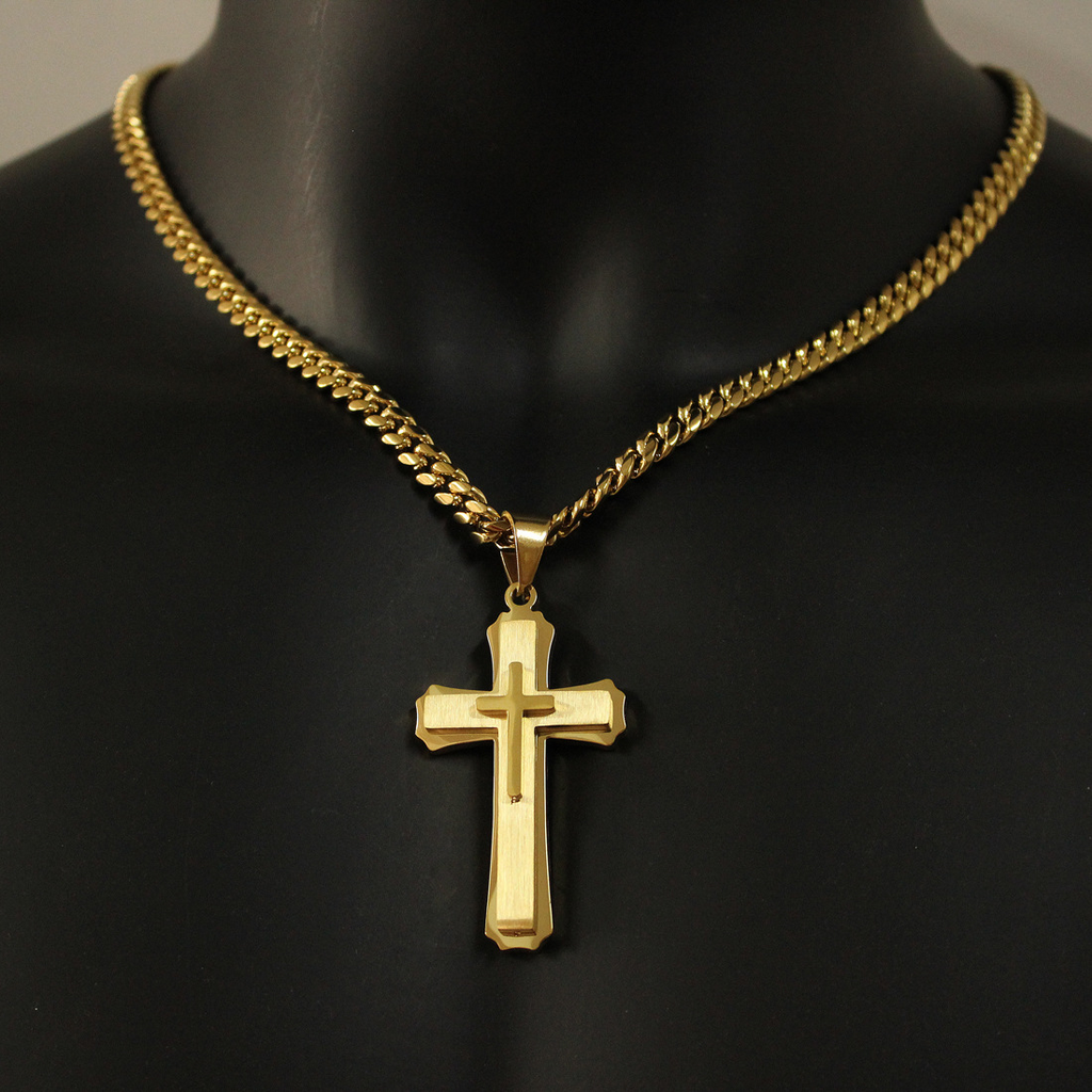 Men's Cross Pendant Steel Chain Necklace