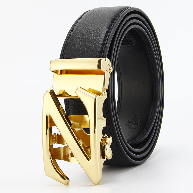 Genuine Leather Auto-Buckle Belt for Men — Real Cowhide, Premium Finish