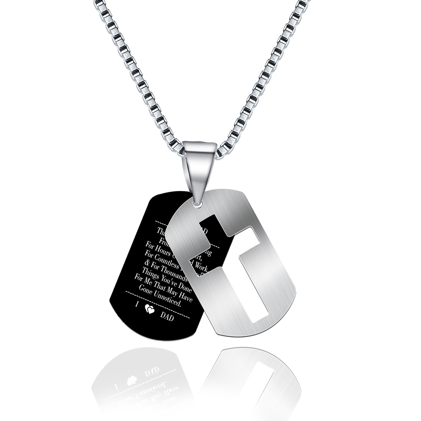 Men's Stainless Steel Black Dog Tag Cross Pendant Necklace