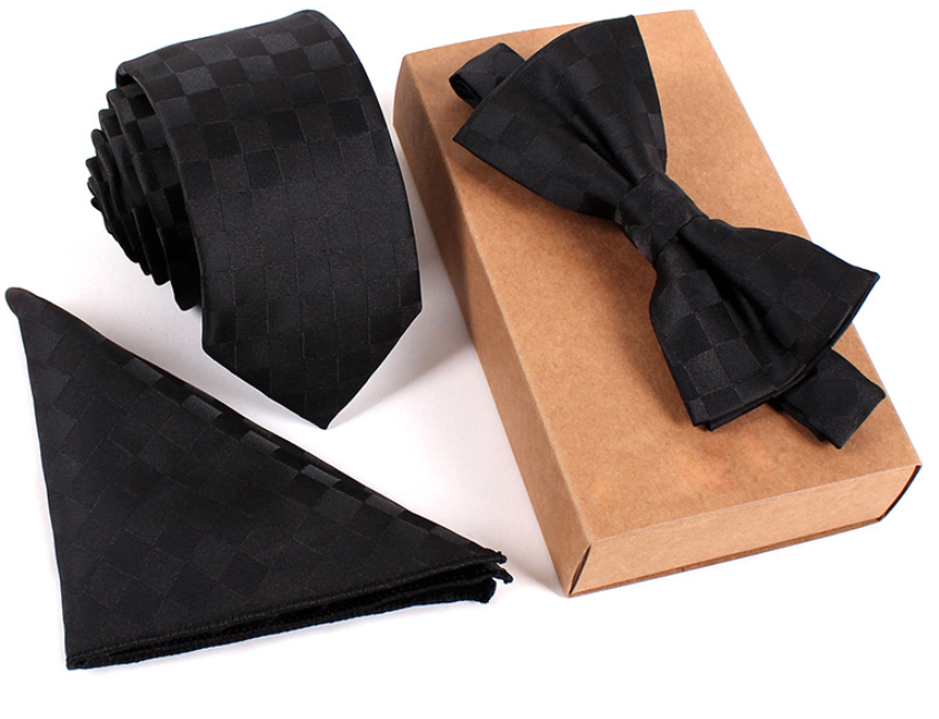 Men's Bow Tie & Pocket Square Set — 3-Piece Formal Style