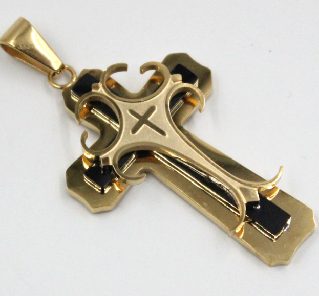 Three-Layer Titanium Steel Cross Necklace Pendant