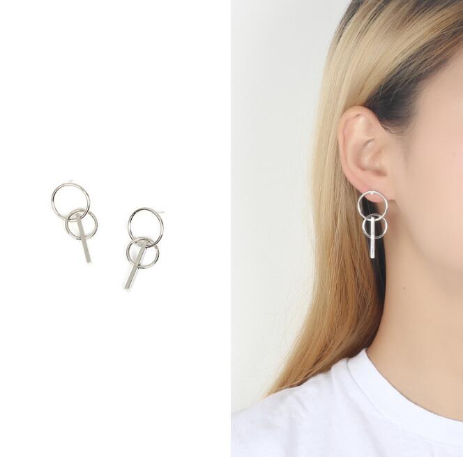 Geometric Circle Earrings, Round Studs, Double Hoop Design
