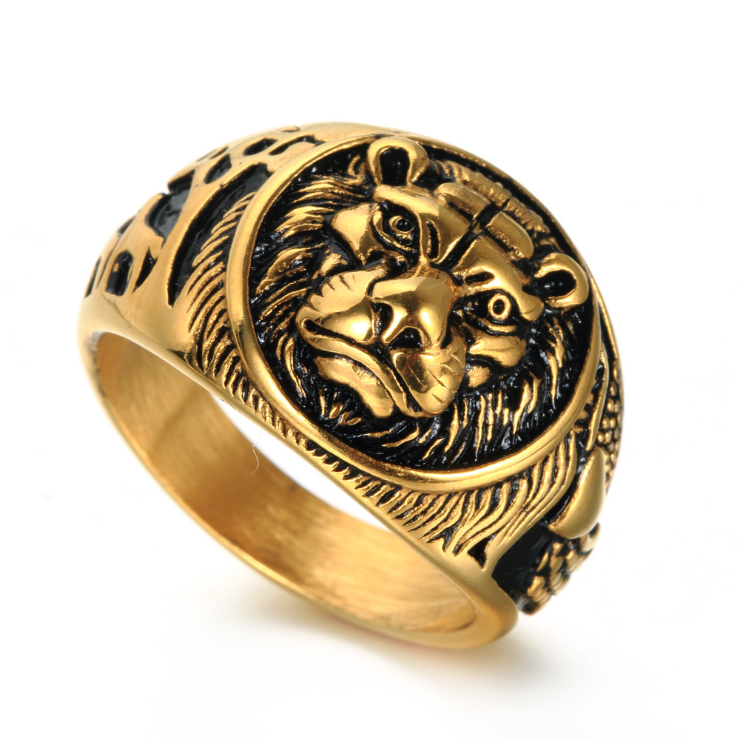 Vintage Stainless Steel Lion Head Ring for Men