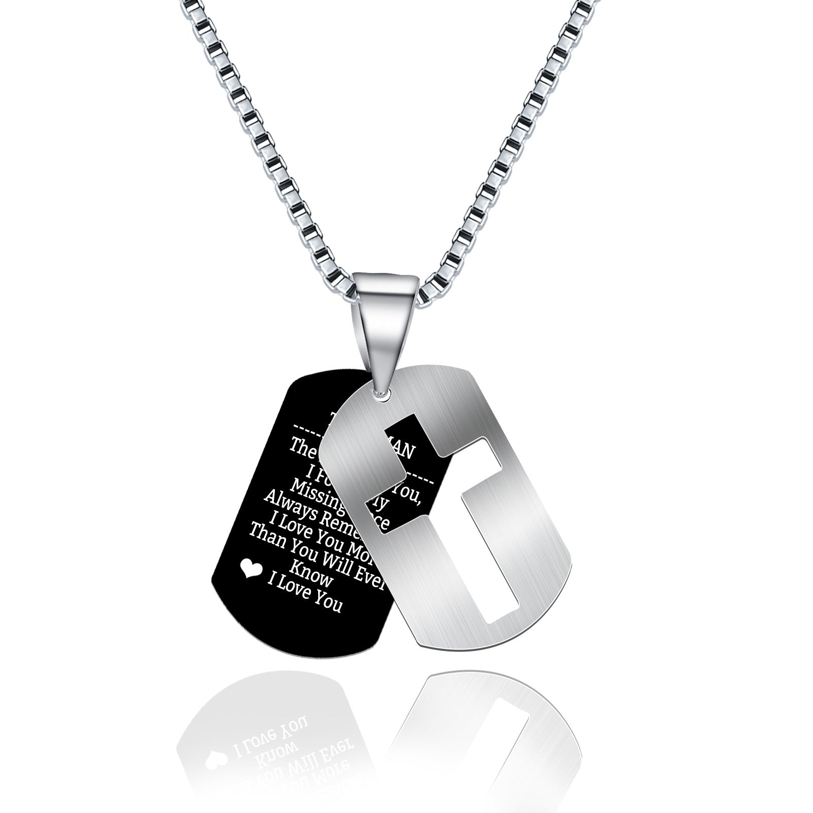 Men's Stainless Steel Black Dog Tag Cross Pendant Necklace