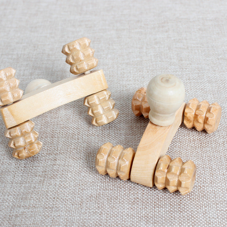 Wooden Roller Massage Tool with Four Wheels