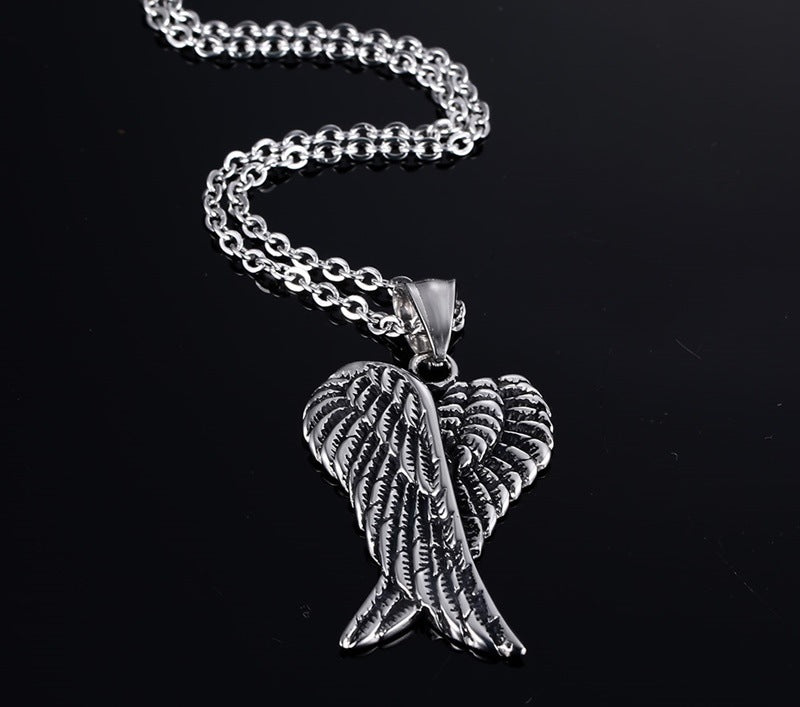 Stainless Steel Angel Wings Pendant Necklace for Men