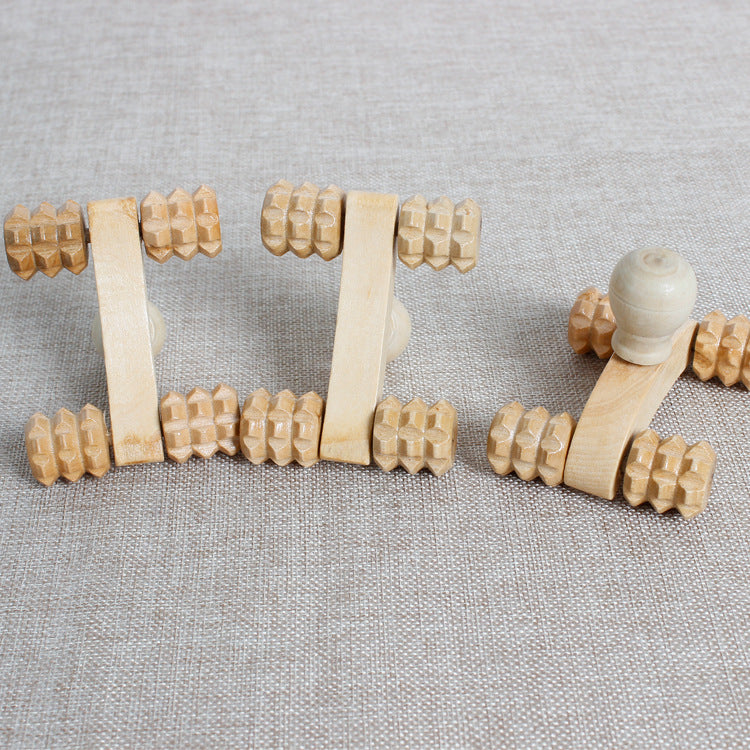 Wooden Roller Massage Tool with Four Wheels