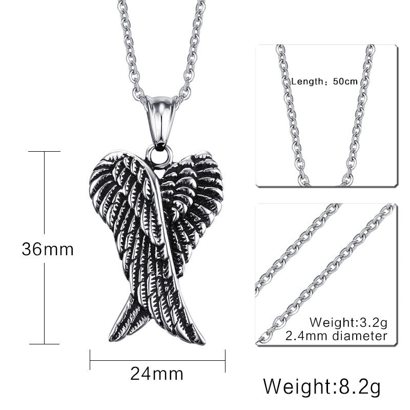 Stainless Steel Angel Wings Pendant Necklace for Men