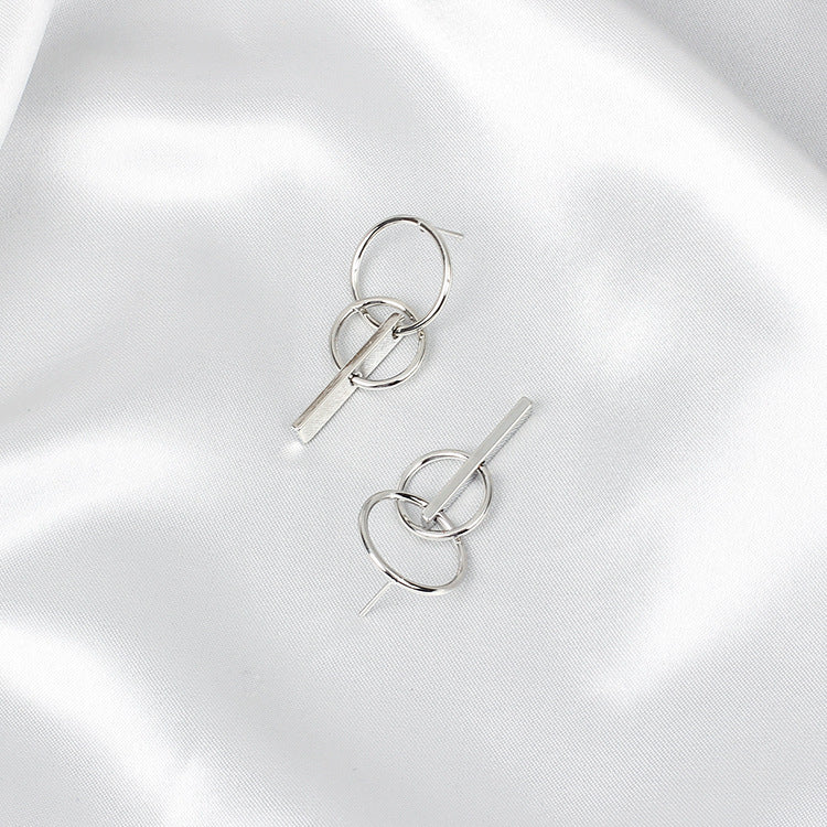 Geometric Circle Earrings, Round Studs, Double Hoop Design