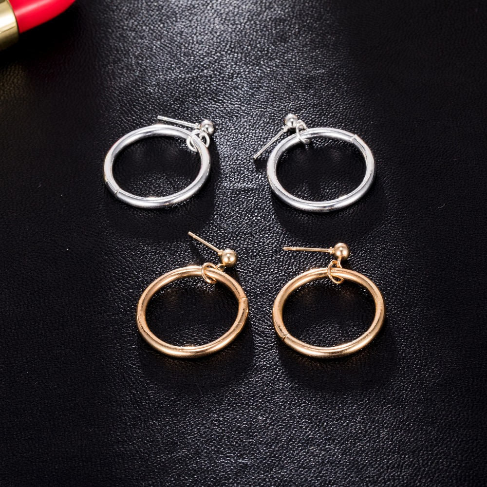 Minimalist Circle Earrings - Metal Hoop Studs