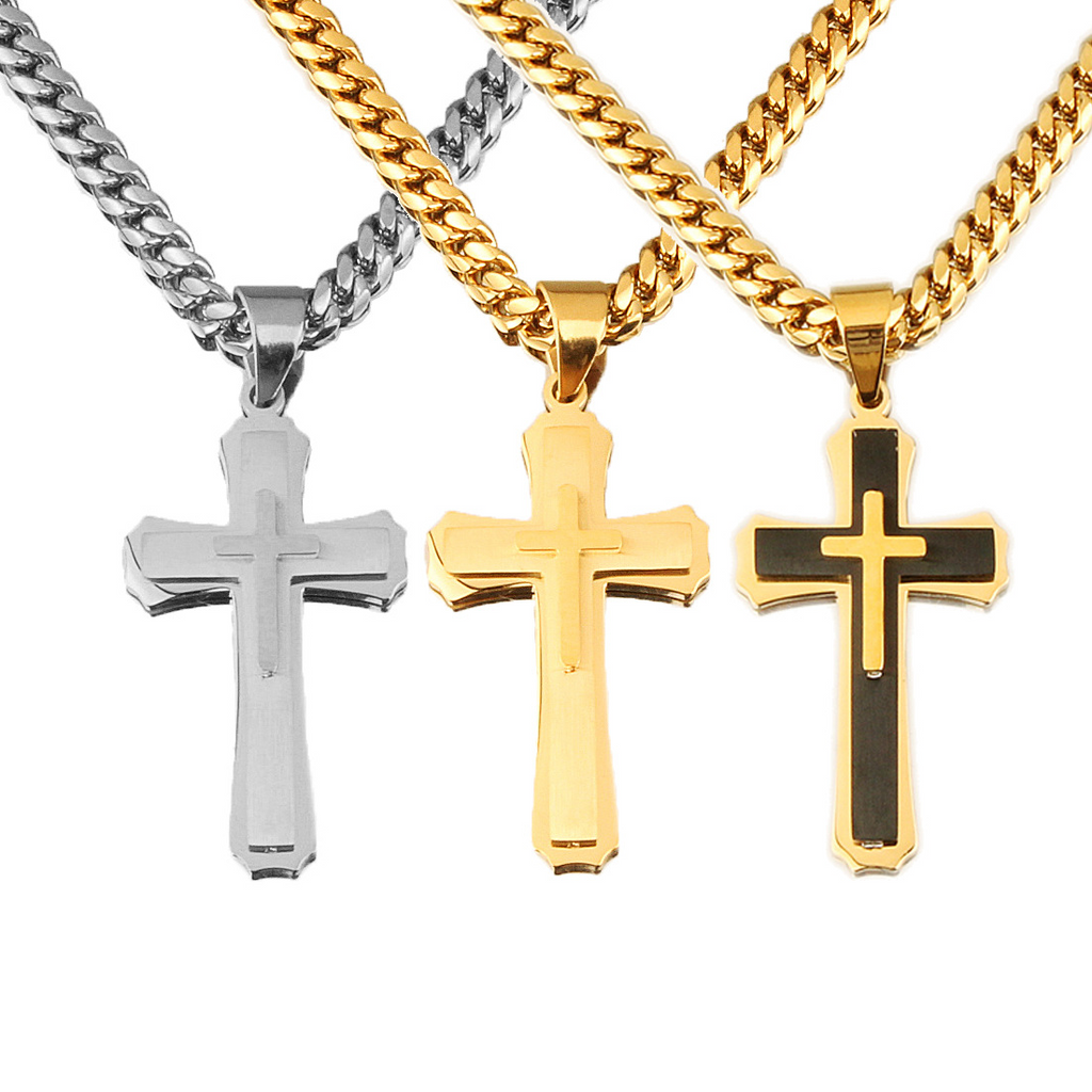 Men's Cross Pendant Steel Chain Necklace