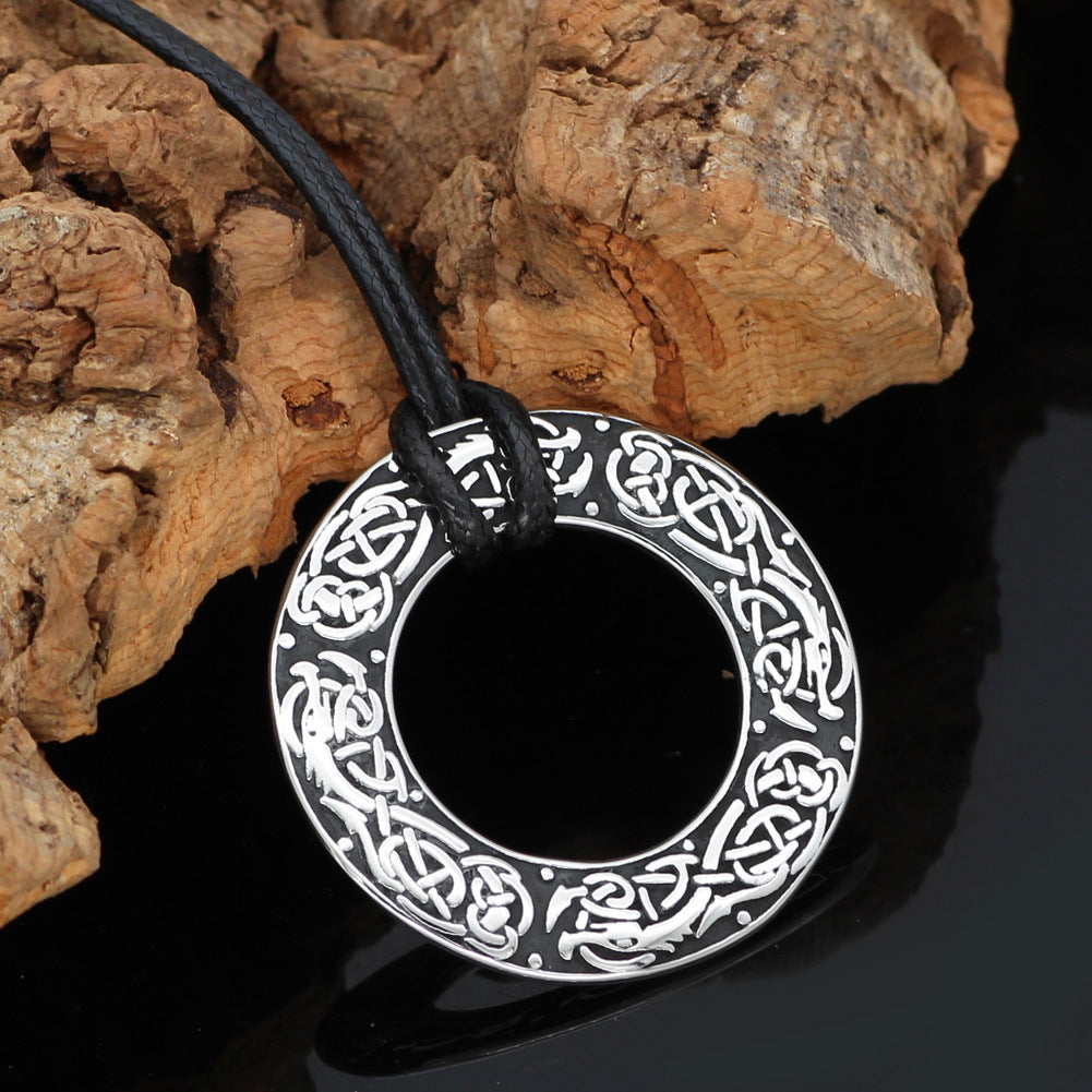 Stainless Steel Viking Wolf Raven Dragon Pendant Necklace