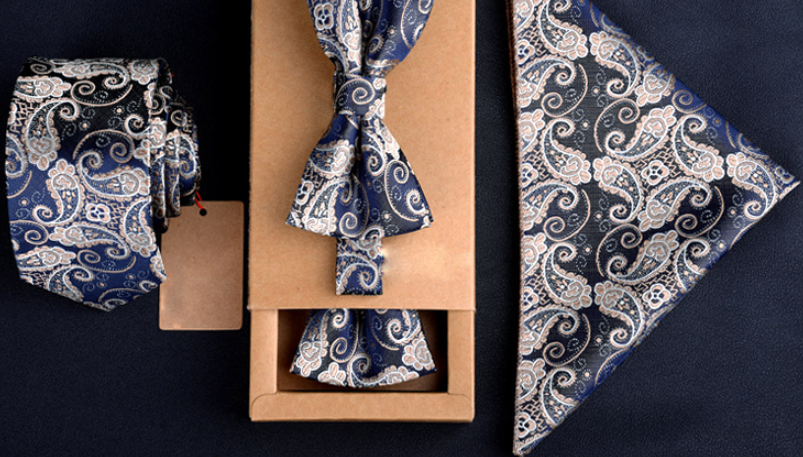 Men's Bow Tie & Pocket Square Set — 3-Piece Formal Style