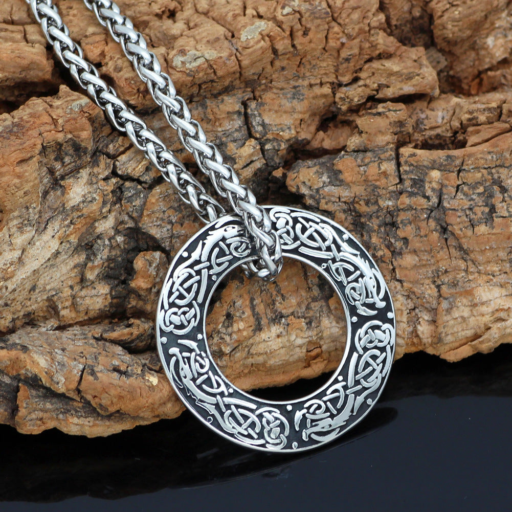 Stainless Steel Viking Wolf Raven Dragon Pendant Necklace
