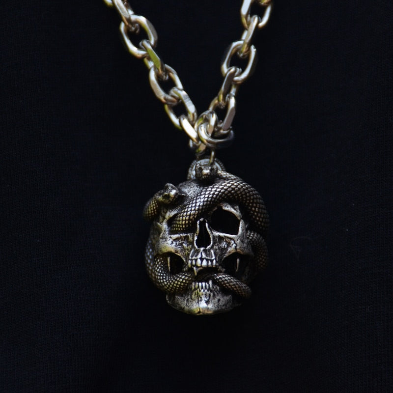 Stainless Steel Snake Head Skull Pendant Necklace
