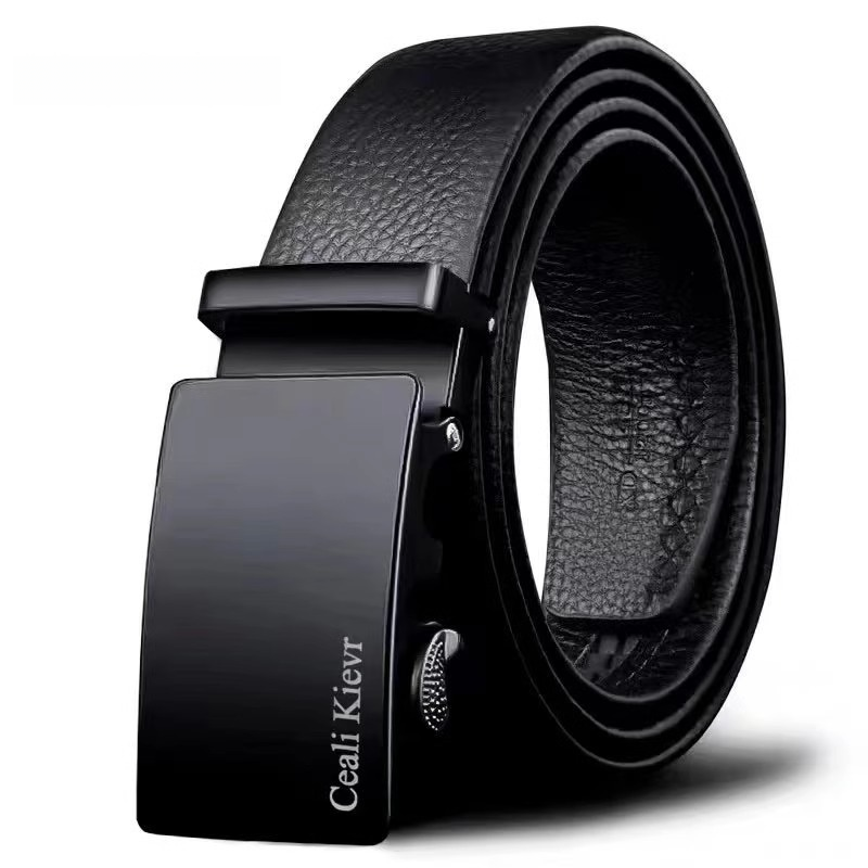 Men's Auto-Buckle Leather Belt — Bold Buckle Styles, 120cm