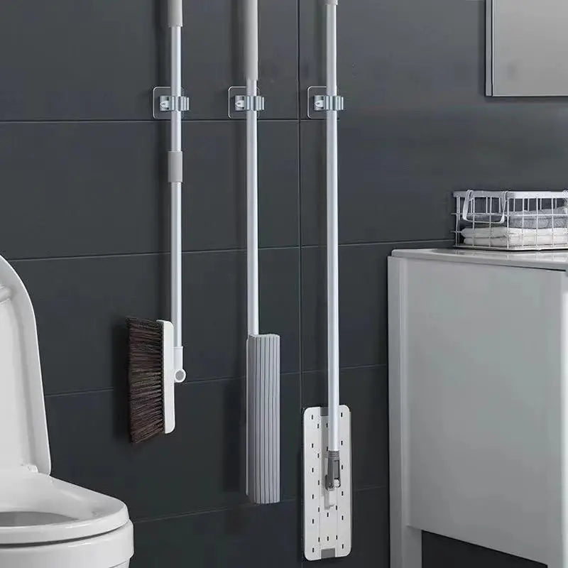 2pcs No-Punch Plastic Wall Mount Mop Hook Set