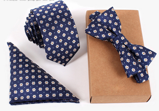 Men's Bow Tie & Pocket Square Set — 3-Piece Formal Style