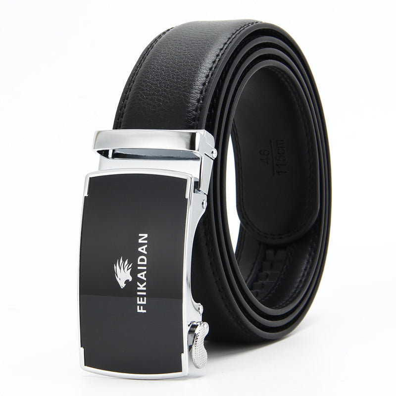Genuine Leather Auto-Buckle Belt for Men — Real Cowhide, Premium Finish