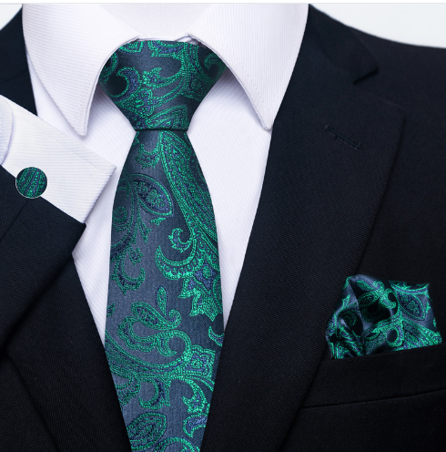 Silk Tie, Pocket Square & Cufflinks Set — 3-Piece Formal Elegance