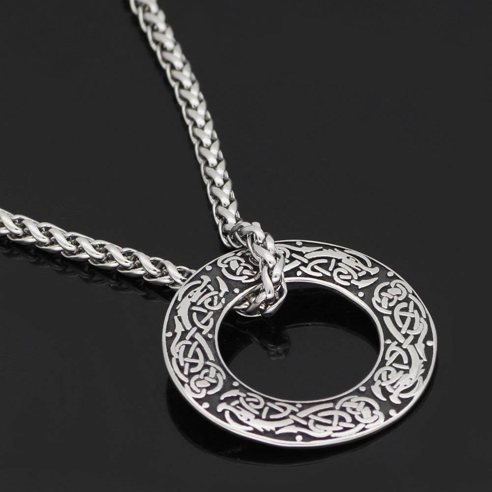 Stainless Steel Viking Wolf Raven Dragon Pendant Necklace