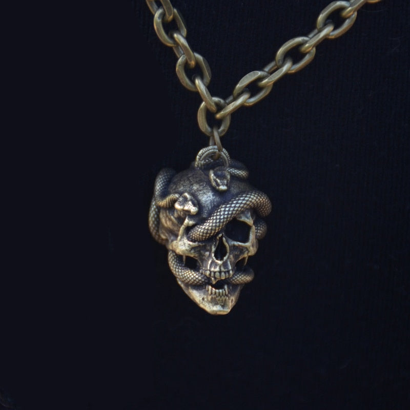 Stainless Steel Snake Head Skull Pendant Necklace