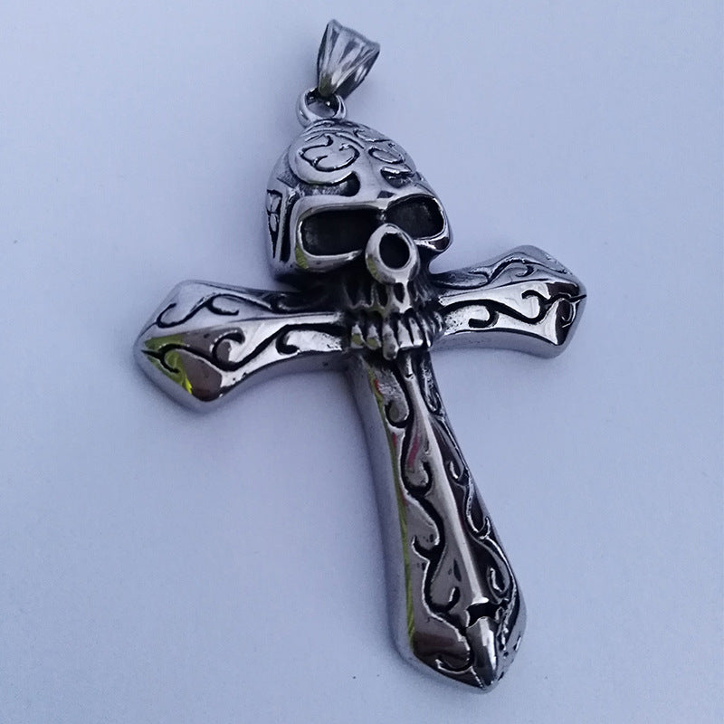Stainless Steel Skull Cross Necklace for Men