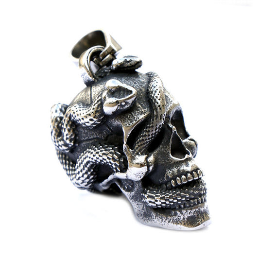 Stainless Steel Snake Head Skull Pendant Necklace